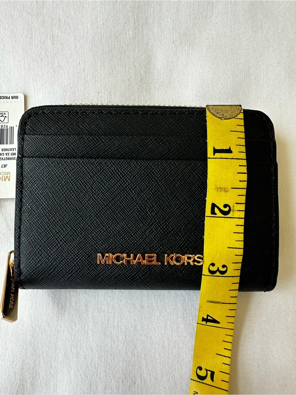 Michael Kors Jet Set Travel Black Saffiano Leather Zip Card Case Wallet NWT